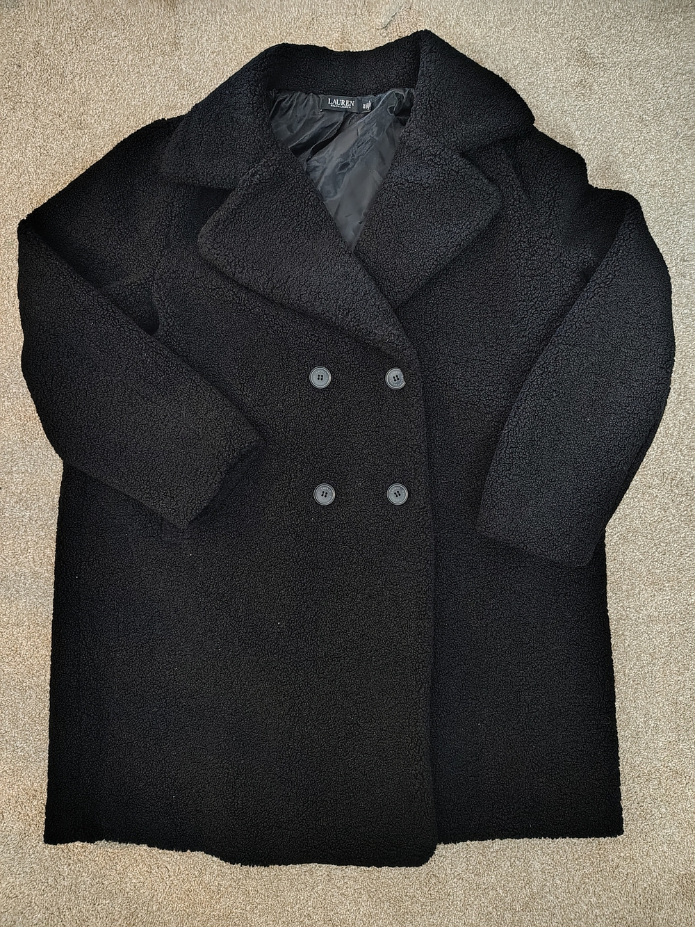 Lauren Ralph Lauren Black Faux Shearling Teddy Coat Double Breasted 1X Plus
